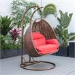 LeisureMod Mendoza Dark Brown Wicker Patio Double Swing Chair in Red