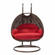 LeisureMod Mendoza Dark Brown Wicker Patio Double Swing Chair in Red