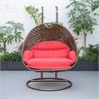 LeisureMod Mendoza Dark Brown Wicker Patio Double Swing Chair in Red