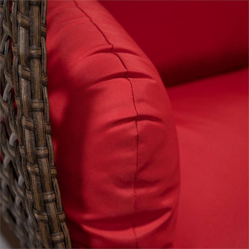 LeisureMod Mendoza Dark Brown Wicker Patio Double Swing Chair in Red