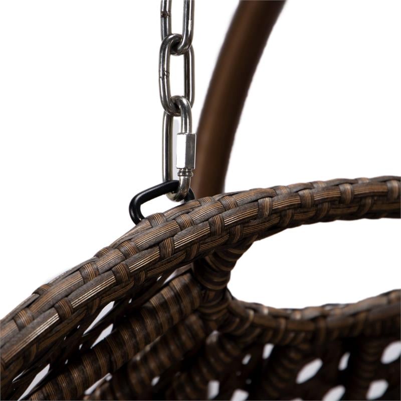 LeisureMod Mendoza Dark Brown Wicker Patio Double Swing Chair in Red