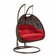 LeisureMod Mendoza Dark Brown Wicker Patio Double Swing Chair in Red