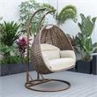LeisureMod Mendoza Dark Brown Wicker Patio Double Swing Chair in Taupe