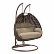LeisureMod Mendoza Dark Brown Wicker Patio Double Swing Chair in Taupe