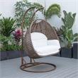 LeisureMod Mendoza Dark Brown Wicker Patio Double Swing Chair in White