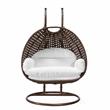 LeisureMod Mendoza Dark Brown Wicker Patio Double Swing Chair in White