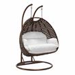 LeisureMod Mendoza Dark Brown Wicker Patio Double Swing Chair in White