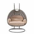 LeisureMod Mendoza Light Gray Wicker Patio Double Swing Chair in Beige