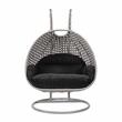 LeisureMod Mendoza Light Gray Wicker Patio Double Swing Chair in Black