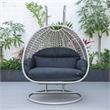 LeisureMod Mendoza Light Gray Wicker Patio Double Swing Chair in Black
