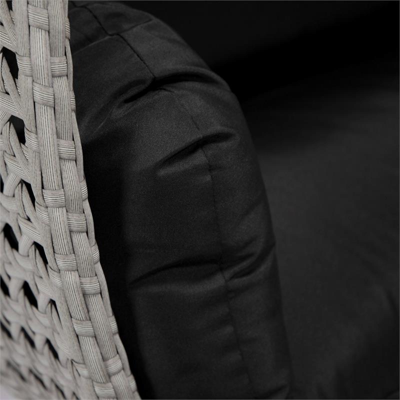 LeisureMod Mendoza Light Gray Wicker Patio Double Swing Chair in Black