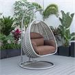 LeisureMod Mendoza Light Gray Wicker Patio Double Swing Chair in Brown