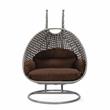 LeisureMod Mendoza Light Gray Wicker Patio Double Swing Chair in Brown