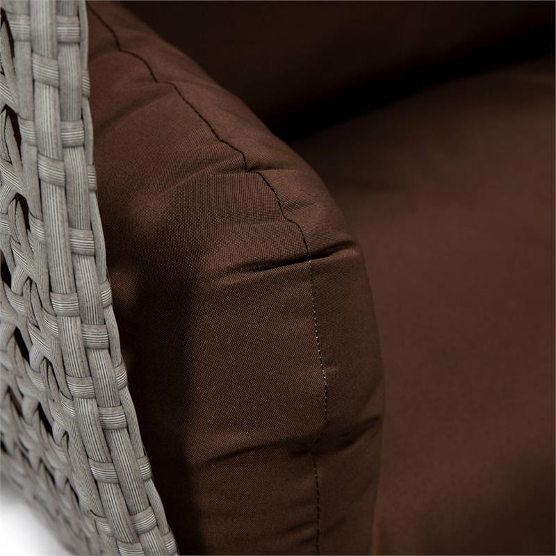 LeisureMod Mendoza Light Gray Wicker Patio Double Swing Chair in Brown