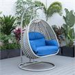 LeisureMod Mendoza Light Gray Wicker Patio Double Swing Chair in Blue