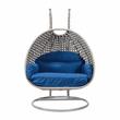 LeisureMod Mendoza Light Gray Wicker Patio Double Swing Chair in Blue