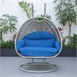 LeisureMod Mendoza Light Gray Wicker Patio Double Swing Chair in Blue