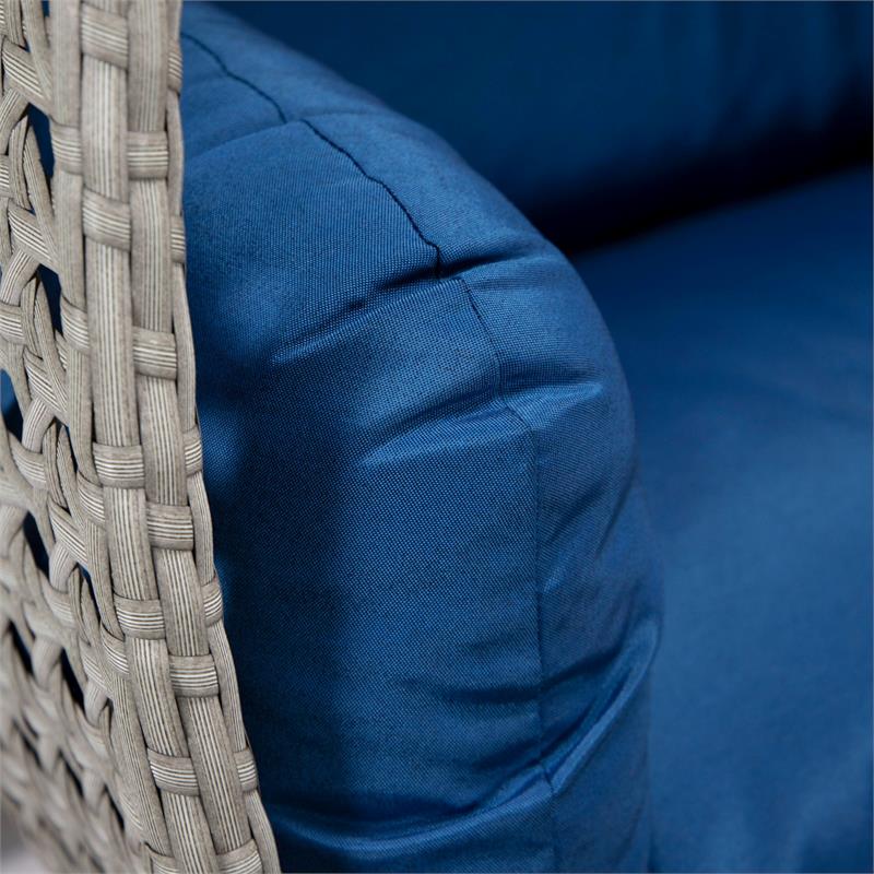 LeisureMod Mendoza Light Gray Wicker Patio Double Swing Chair in Blue