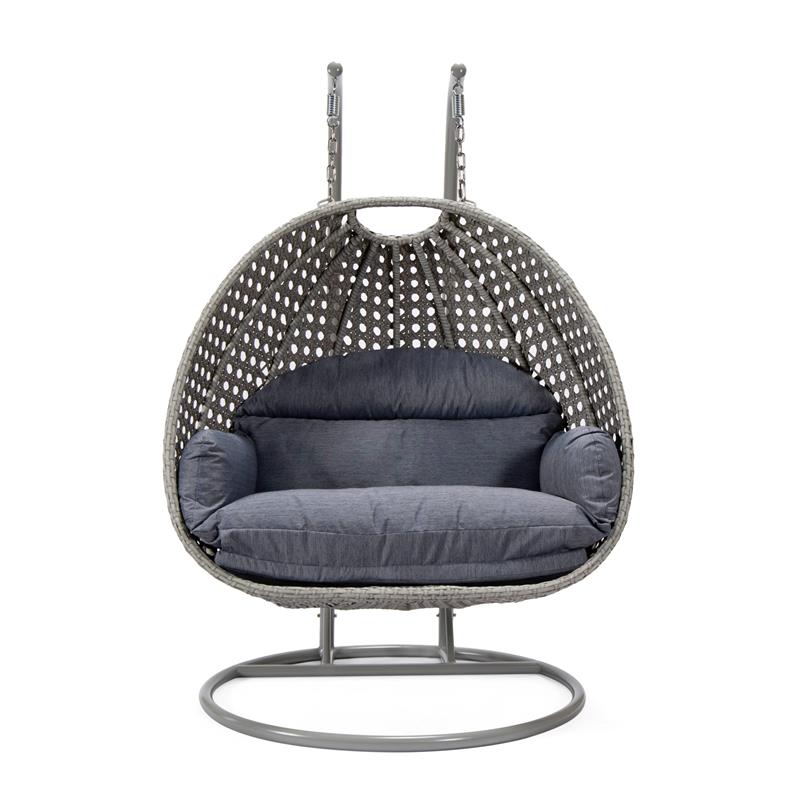 LeisureMod Mendoza Light Gray Wicker Patio Double Swing Chair in Charcoal