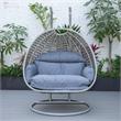 LeisureMod Mendoza Light Gray Wicker Patio Double Swing Chair in Charcoal
