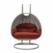 LeisureMod Mendoza Light Gray Wicker Patio Double Swing Chair in Cherry