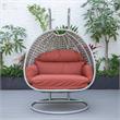 LeisureMod Mendoza Light Gray Wicker Patio Double Swing Chair in Cherry