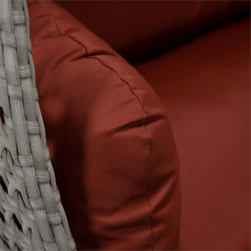 LeisureMod Mendoza Light Gray Wicker Patio Double Swing Chair in Cherry
