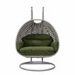 LeisureMod Mendoza Light Gray Wicker Patio Double Swing Chair in Dark Green