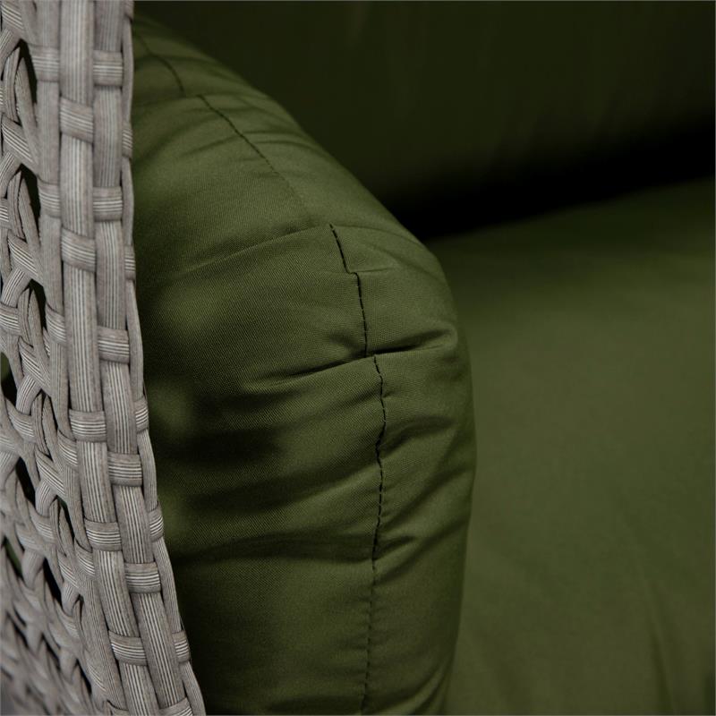 LeisureMod Mendoza Light Gray Wicker Patio Double Swing Chair in Dark Green