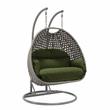 LeisureMod Mendoza Light Gray Wicker Patio Double Swing Chair in Dark Green