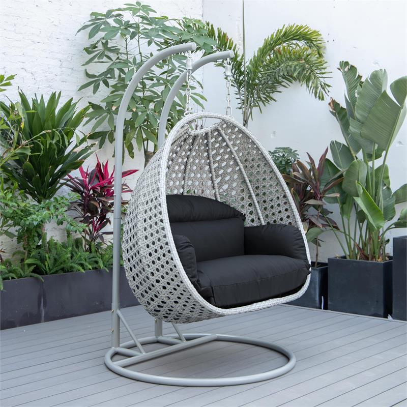 LeisureMod Mendoza Light Gray Wicker Patio Double Swing Chair in Dark Gray
