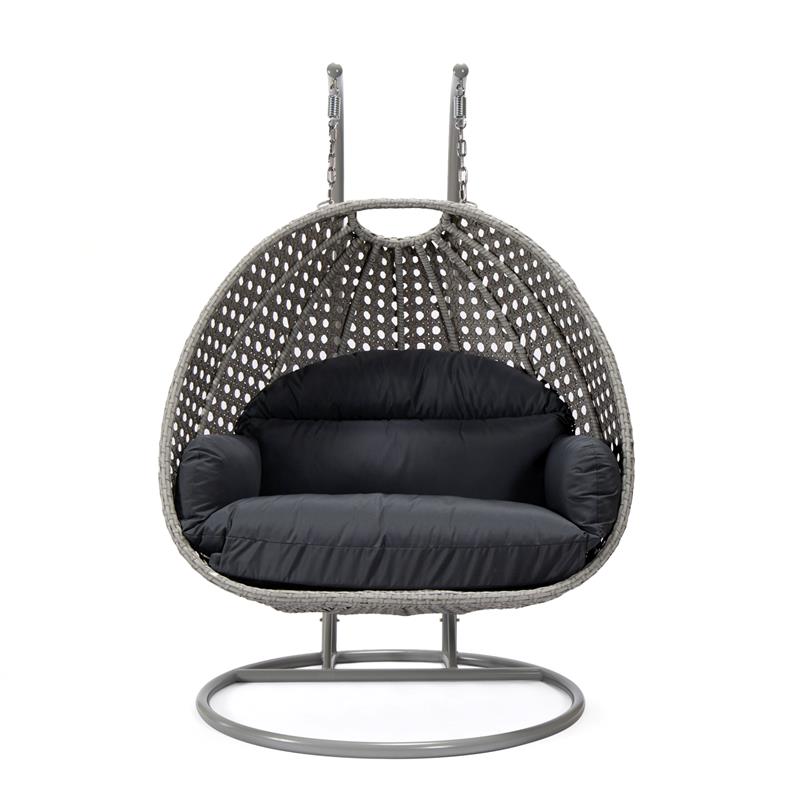 LeisureMod Mendoza Light Gray Wicker Patio Double Swing Chair in Dark Gray
