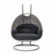 LeisureMod Mendoza Light Gray Wicker Patio Double Swing Chair in Dark Gray
