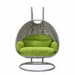 LeisureMod Mendoza Light Gray Wicker Patio Double Swing Chair in Light Green