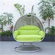LeisureMod Mendoza Light Gray Wicker Patio Double Swing Chair in Light Green