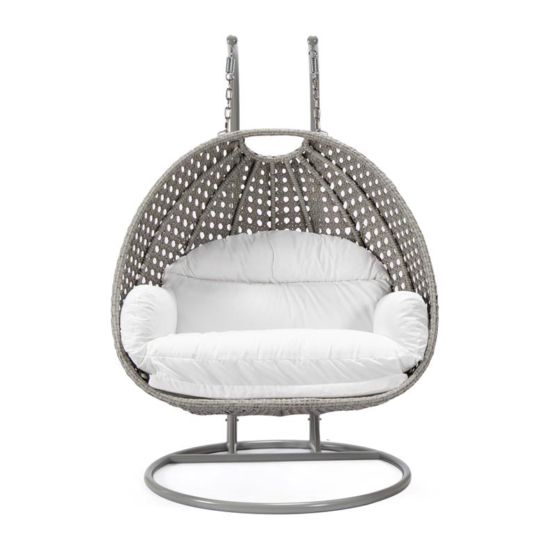 LeisureMod Mendoza Light Gray Wicker Patio Double Swing Chair in Light Gray