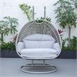 LeisureMod Mendoza Light Gray Wicker Patio Double Swing Chair in Light Gray