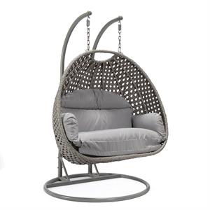 LeisureMod Mendoza Light Gray Wicker Patio Double Swing Chair in Light Gray