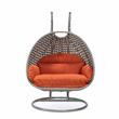 LeisureMod Mendoza Light Gray Wicker Patio Double Swing Chair in Orange