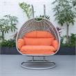 LeisureMod Mendoza Light Gray Wicker Patio Double Swing Chair in Orange