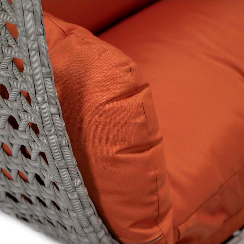 LeisureMod Mendoza Light Gray Wicker Patio Double Swing Chair in Orange