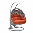 LeisureMod Mendoza Light Gray Wicker Patio Double Swing Chair in Orange