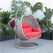 LeisureMod Mendoza Light Gray Wicker Patio Double Swing Chair in Red