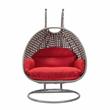 LeisureMod Mendoza Light Gray Wicker Patio Double Swing Chair in Red