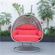 LeisureMod Mendoza Light Gray Wicker Patio Double Swing Chair in Red