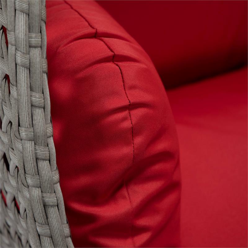 LeisureMod Mendoza Light Gray Wicker Patio Double Swing Chair in Red