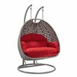 LeisureMod Mendoza Light Gray Wicker Patio Double Swing Chair in Red