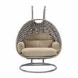 LeisureMod Mendoza Light Gray Wicker Patio Double Swing Chair in Taupe