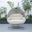 LeisureMod Mendoza Light Gray Wicker Patio Double Swing Chair in Taupe