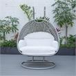 LeisureMod Mendoza Light Gray Wicker Patio Double Swing Chair in White